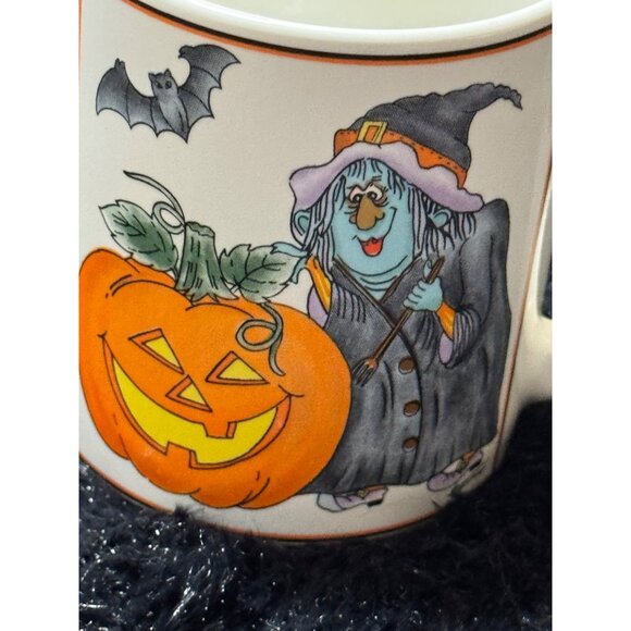 Vintage Halloween Witch Pumpkin Cup Mug Made In Japan Ghost Handle - Picture 3 of 7